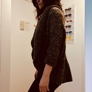 Brown rolled collar open cardigan